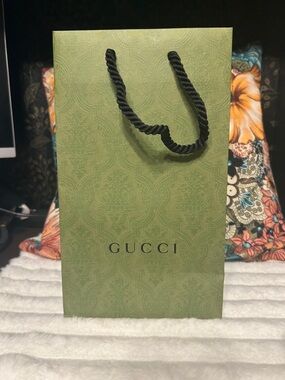 Gucci Light Green Logo Paper Gift Bag with Black Rope Handles